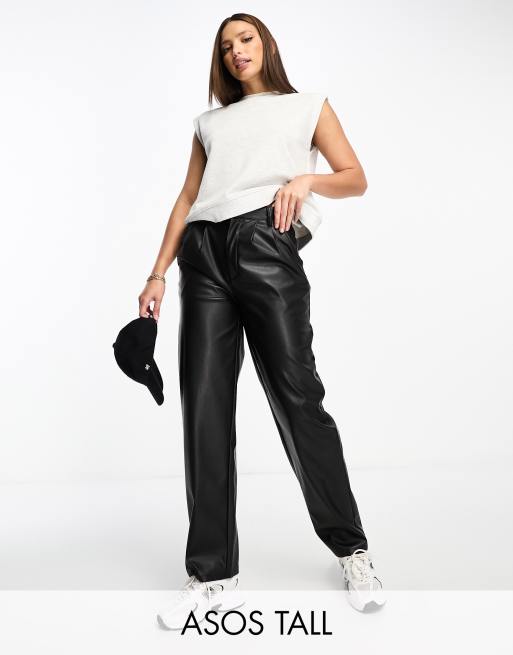 ASOS DESIGN Tall faux leather barrel leg pants in black | ASOS