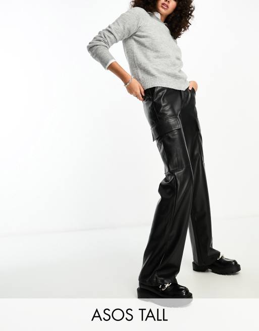 Tall Black Ruched Tie Ankle Skinny Cargo Pants