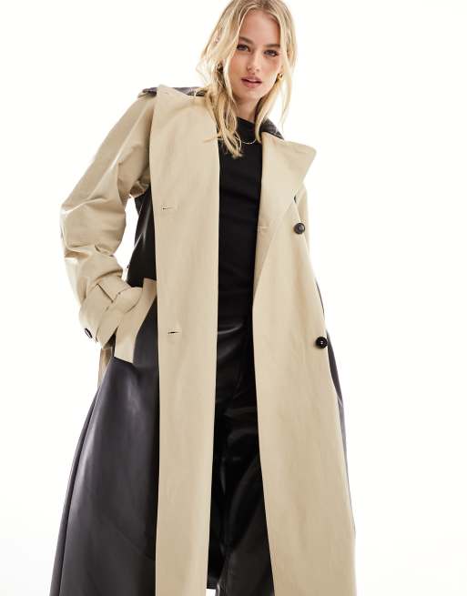 Stone Panel Detail Belted Trench Coat