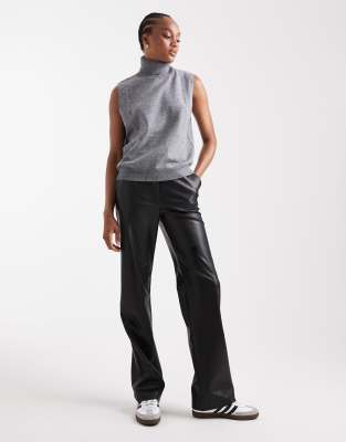 Asos Design Tall Faux Leather Straight Leg Pants In Black