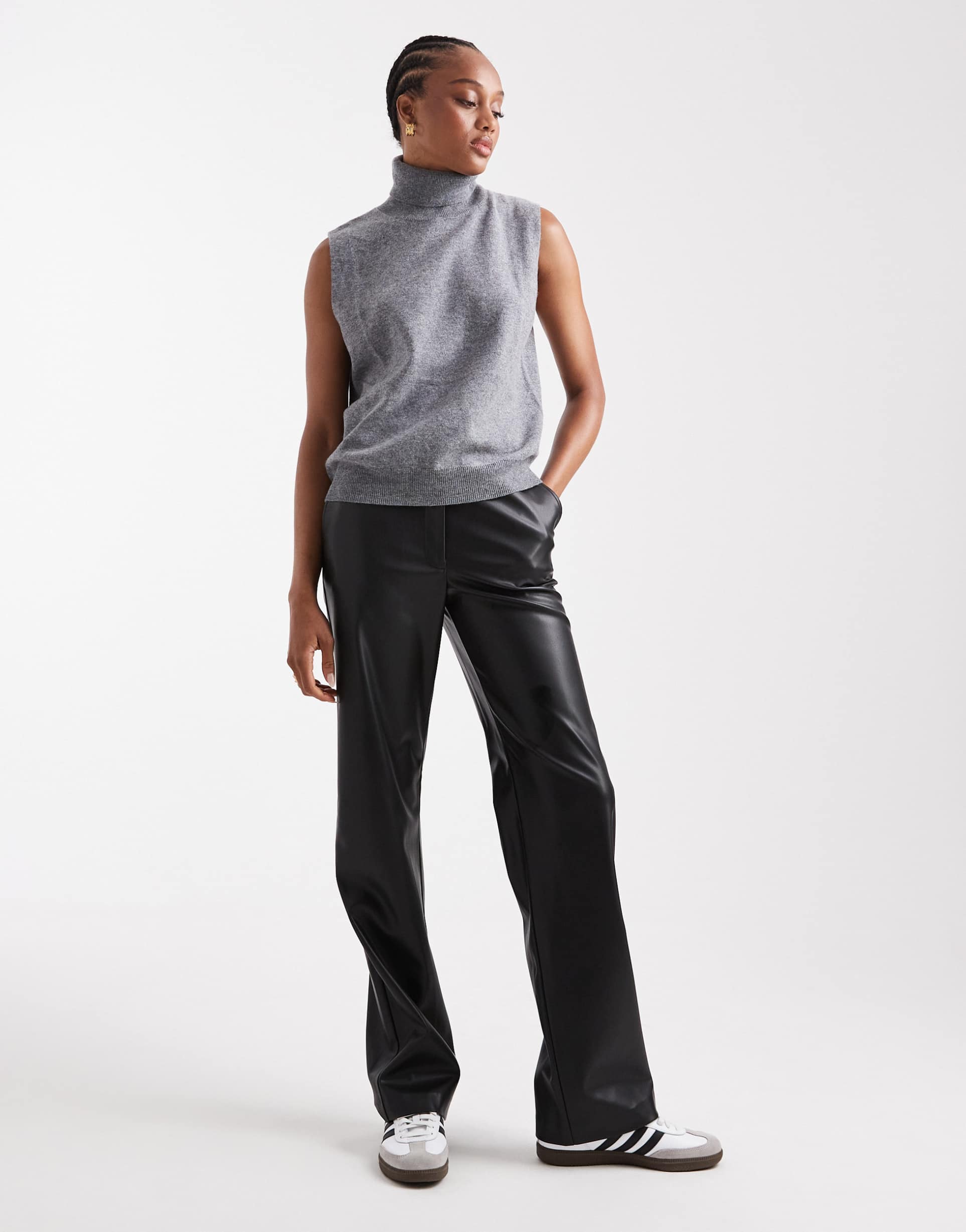 asos design tall faux leather straight leg pants in black