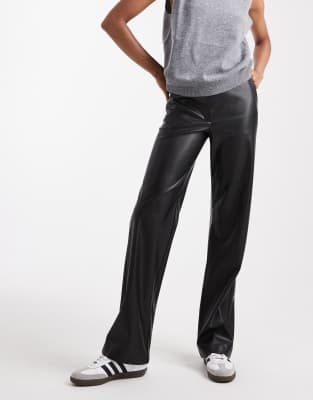 Asos Design Tall Faux Leather Straight Leg Pants In Black