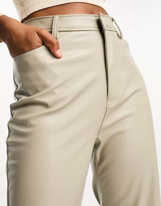 ASOS DESIGN Tall faux leather straight leg trouser in grey