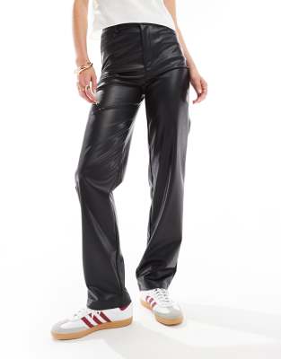ASOS Tall ASOS DESIGN Tall faux leather straight leg trousers in black