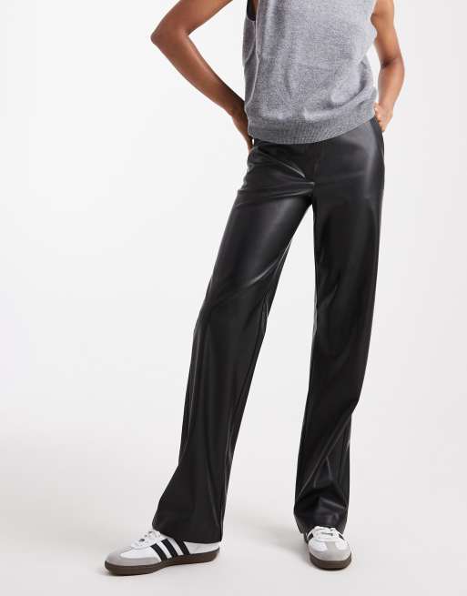 ASOS DESIGN Tall faux leather straight leg trousers in black, 2 of 5