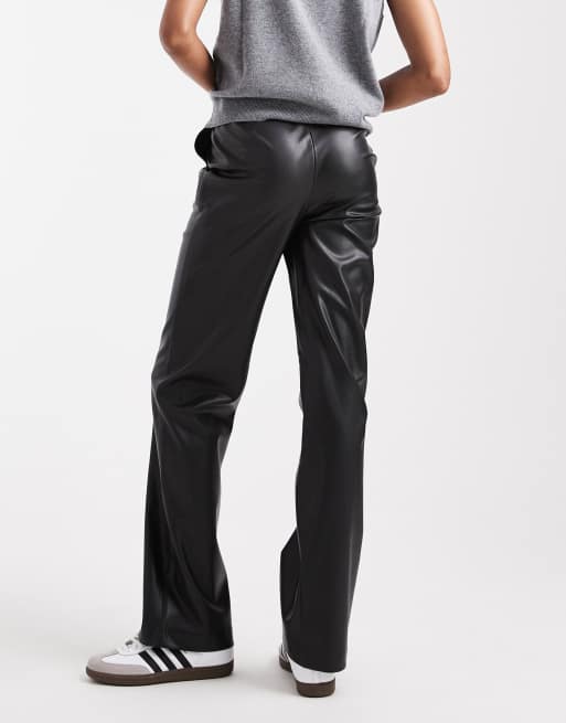 ASOS DESIGN Tall faux leather straight leg trousers in black, 4 of 5