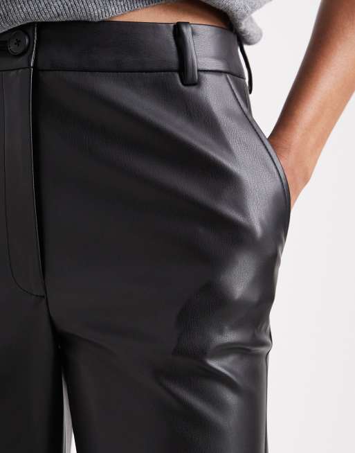 ASOS DESIGN Tall faux leather straight leg trousers in black, 5 of 5