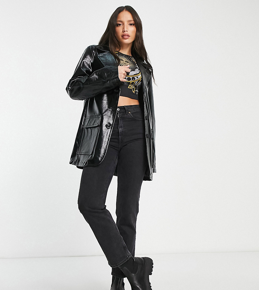 ASOS DESIGN Tall faux leather throw-on jacket in black