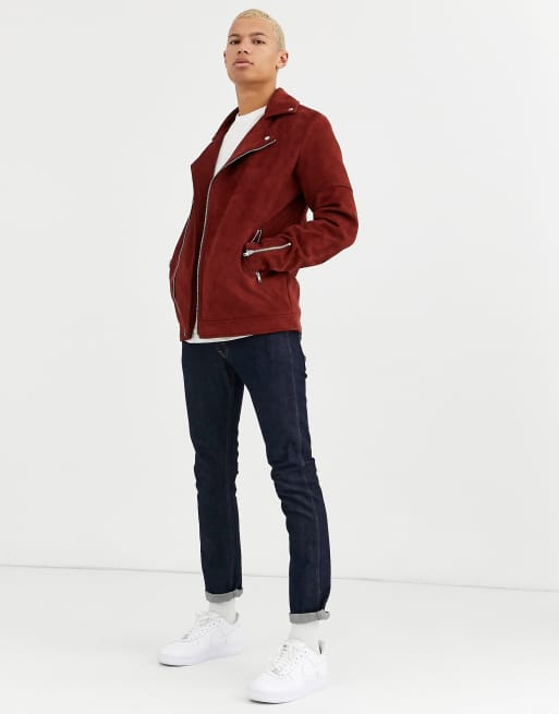 Burgundy faux 2025 suede biker jacket