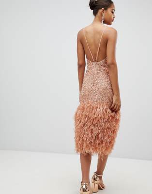 asos sequin feather dress
