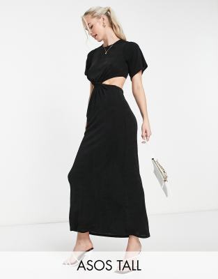 ASOS DESIGN Tall - Figurbetontes Midi-T-Shirt-Kleid in Schwarz mit Zierausschnitt