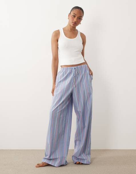 ASOS DESIGN Tall fine stripe woven pyjama trouser in blue multi