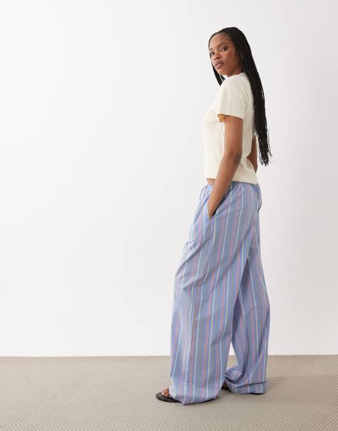 ASOS DESIGN Tall fine striped woven pajama pants in blue multi - view 1