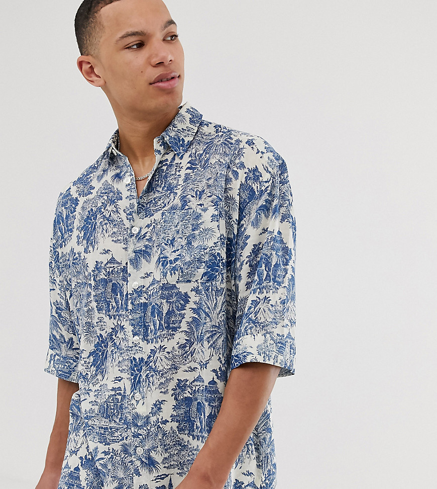 ASOS DESIGN Tall – Finmönstrad skjorta med avslappnad passform-Blå