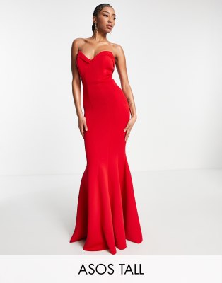 ASOS DESIGN Tall fishtail sweetheart neck maxi dress in hot red