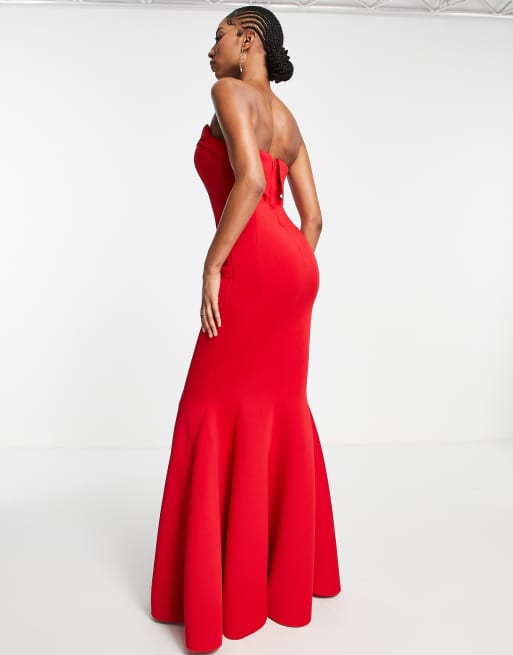 ASOS DESIGN Tall fishtail sweetheart neck maxi dress in hot red ASOS