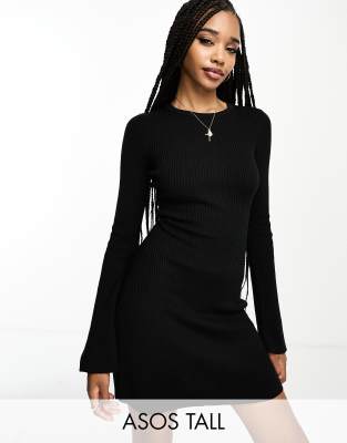 Asos Tall Asos Design Tall Fit And Flare Mini Dress In Black