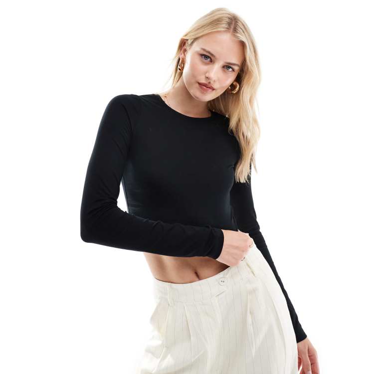 ASOS DESIGN Tall fitted crop t-shirt with long sleeve in black