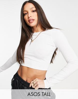 ASOS DESIGN Tall fitted crop t-shirt with long sleeve in white | ASOS