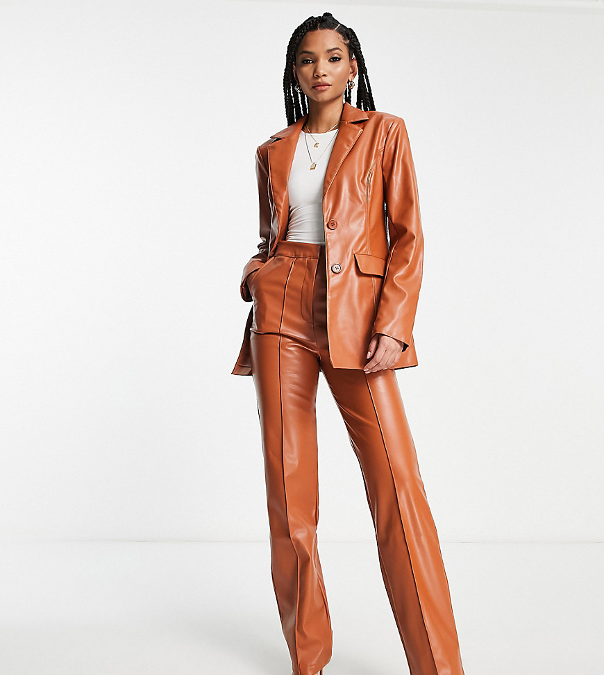 ASOS DESIGN Tall fitted leather look blazer in rust brown