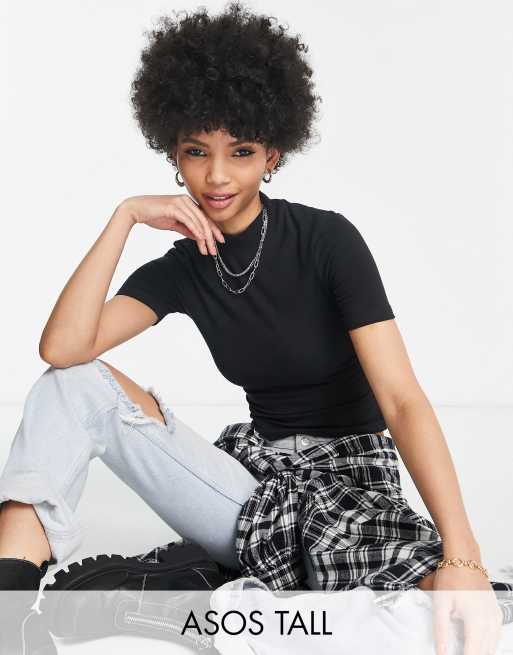 ASOS DESIGN Tall fitted t-shirt with turtle neck in black