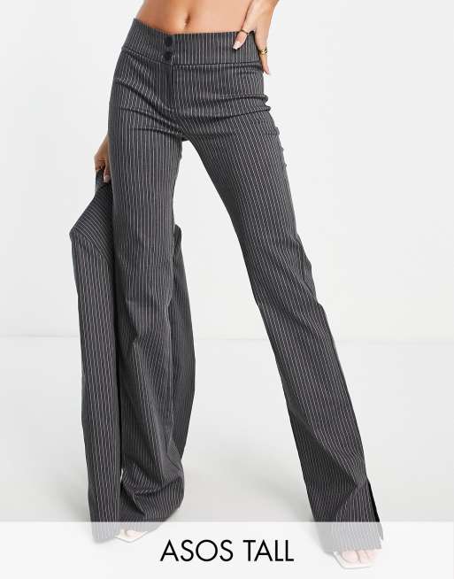 ASOS DESIGN Tall - Flare broek met krijtstreep in grijs