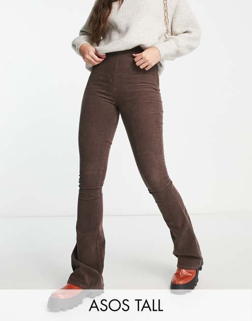 ASOS DESIGN stretch flare jeans in dark brown corduroy - part of a set