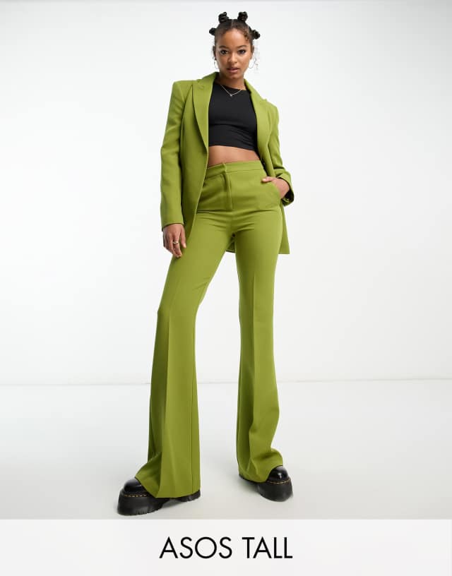 ASOS DESIGN Tall flare suit pants in moss