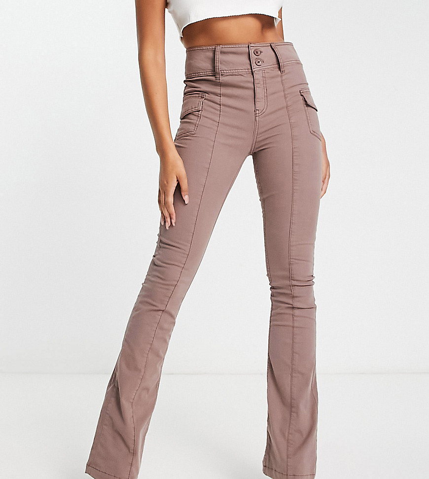 ASOS DESIGN Tall flare trouser with cargo pocket detail in mink-Brown