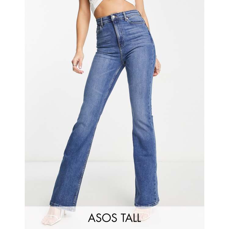 Tall Blue Dip Front Low Rise Flared Jeans