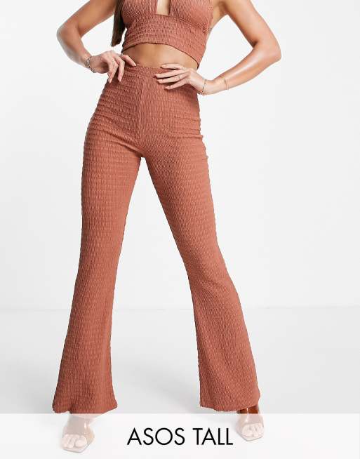 ASOS DESIGN Tall - Flared strandbroek met textuur in roze, deel van co-ord set