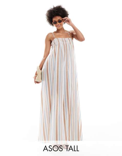 ASOS DESIGN Tall – Flerfärgad, randig strandklänning i trapetsstil - view 1