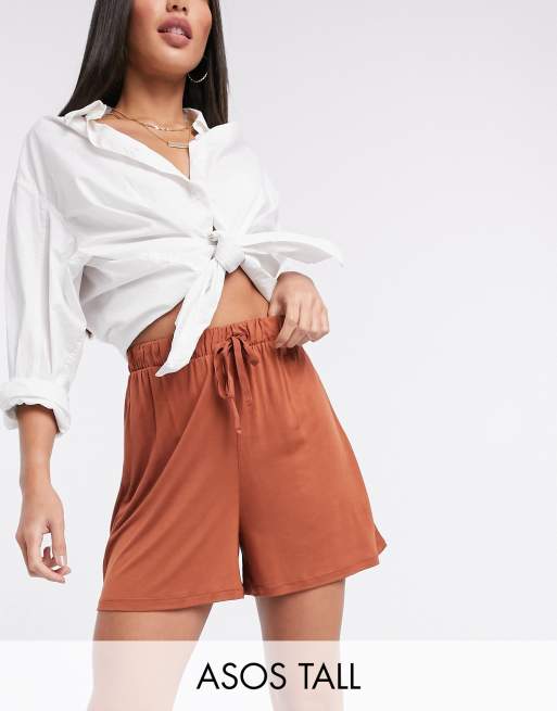 ASOS DESIGN Tall flippy short with drawstring in terracotta