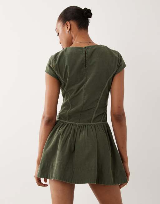 ASOS DESIGN Tall fløjlskjole inspireret af corset uden ærmer i vasket oliven, 3 af 4