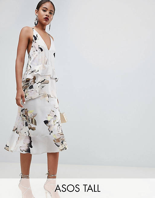 ASOS DESIGN Tall floaty cami midi dress in blurred floral print