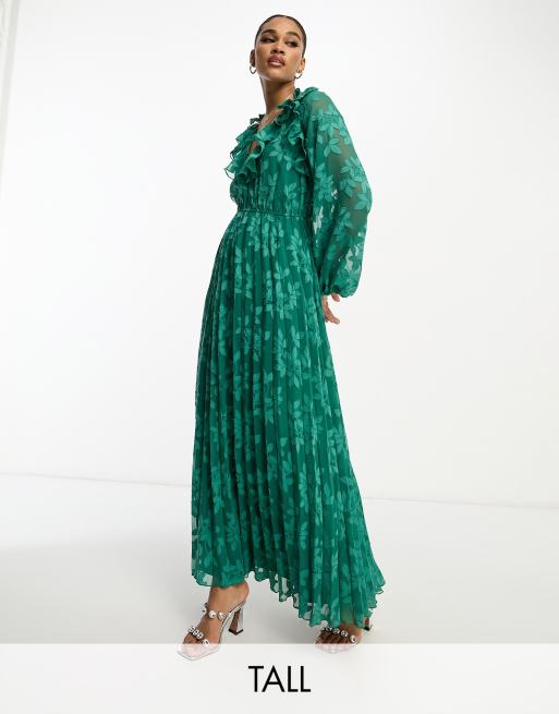 Dark green ruffle dress sale