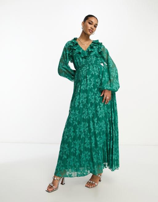 Dark green ruffle on sale dress