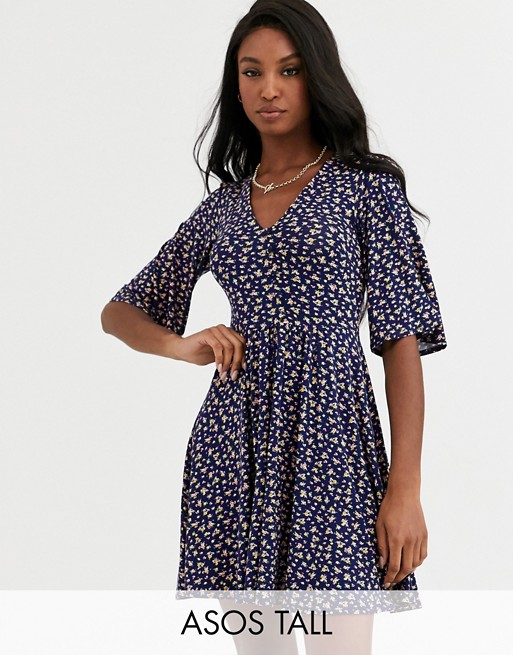 ASOS DESIGN Tall floral mini button front swing dress