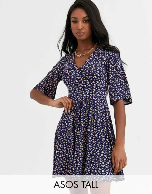 ASOS DESIGN Tall floral mini button front swing dress | ASOS