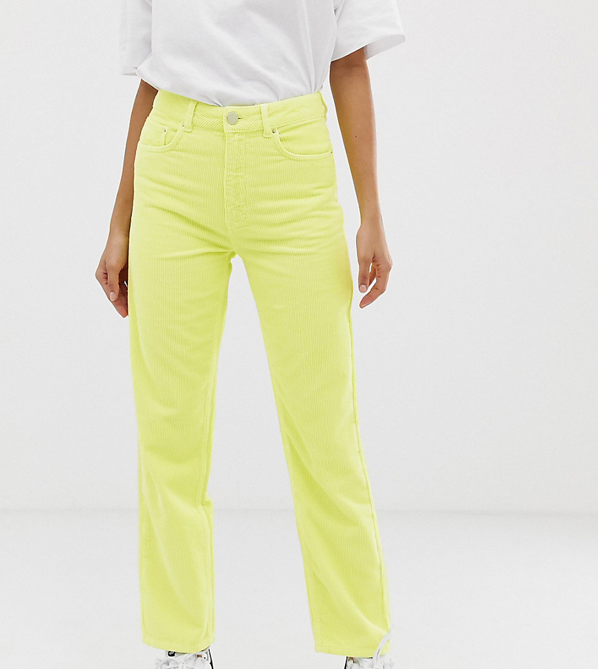 ASOS DESIGN Tall Florence authentic straight leg jeans in neon yellow cord-Green