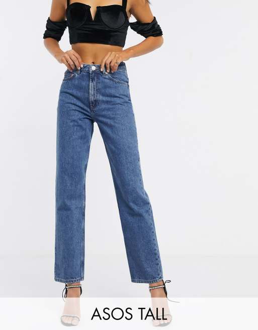 ASOS DESIGN Tall Florence authentic straight leg jeans in vintage midwash blue
