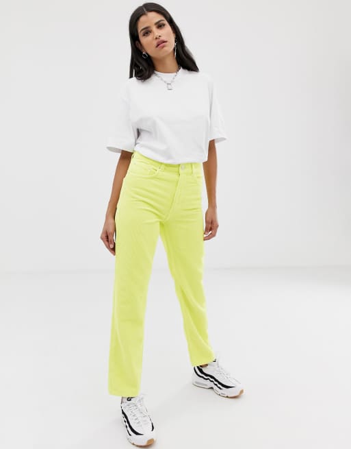 ASOS DESIGN Tall Florence - Neonowe żółte jeansy z prostymi nogawkami, 4 z 4