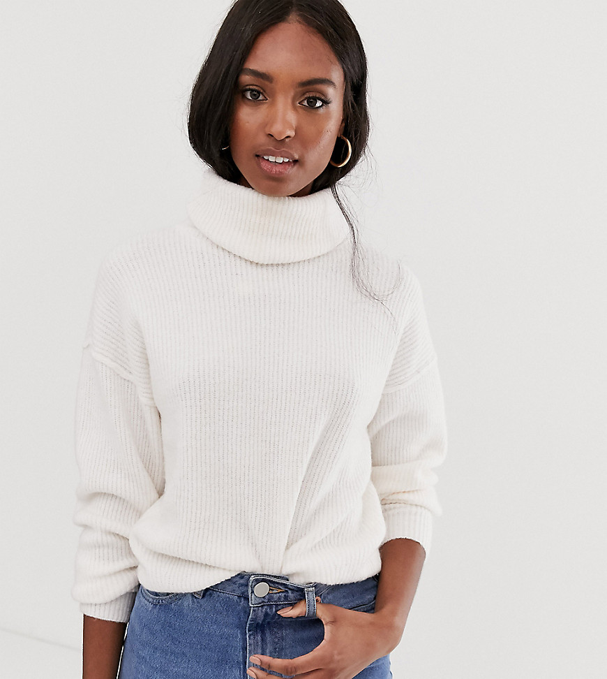 ASOS DESIGN Tall fluffy jumper with cowl neck in recycled blend-Cream