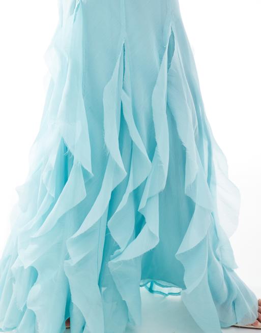 ASOS DESIGN Tall flutter sleeve maxi dress with ruffle godets in blue | ASOS