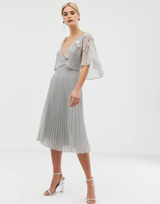 Asos design flutter sleeve midi dress 2024 with pleated skirt