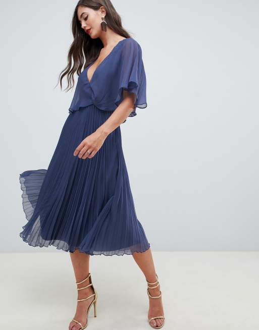 ASOS DESIGN Tall flutter sleeve midi dress with pleat skirt ASOS