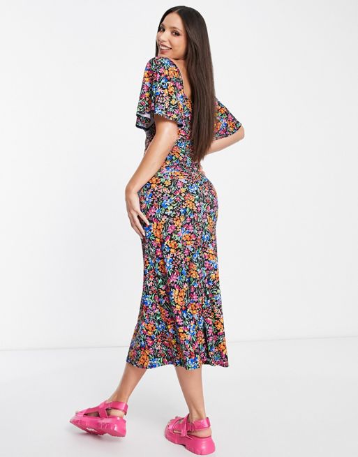 ASOS Design Flutter Sleeve Midi Tea Dress
