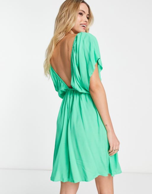 ASOS DESIGN Tall flutter sleeve mini beach dress in green