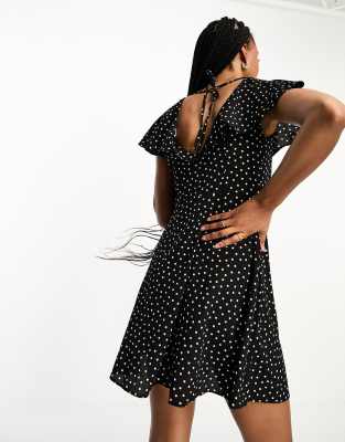 Asos Tall Asos Design Tall Flutter Sleeve Mini Tea Dress With Buttons In Multi