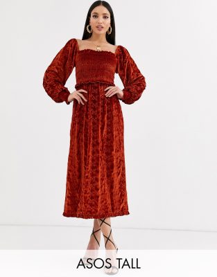 rust velvet midi dress